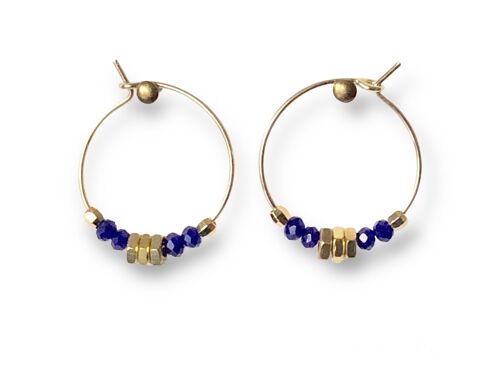 Boucles d'oreilles créoles écrous 4 perles bleu Oh la la !