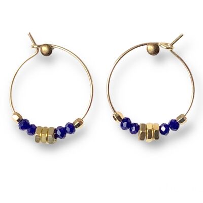 Boucles d'oreilles créoles écrous 4 perles bleu Oh la la !