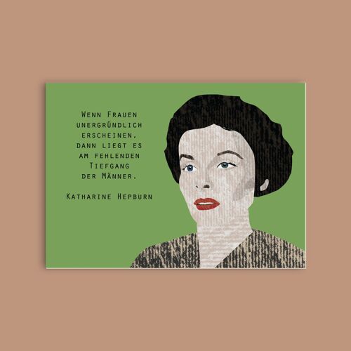 Postkarte Holzschliffpappe - Damen - Katherine Hepburn