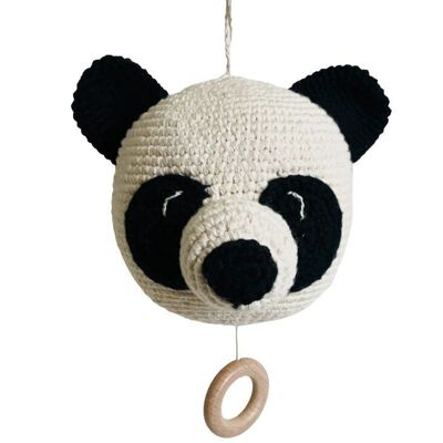 sustainable panda bear music box - black & off-white - organic cotton - handmade in Nepal - crochet music box