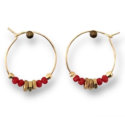 Boucles d'oreilles créoles écrous 4 perles rouge Oh la la !