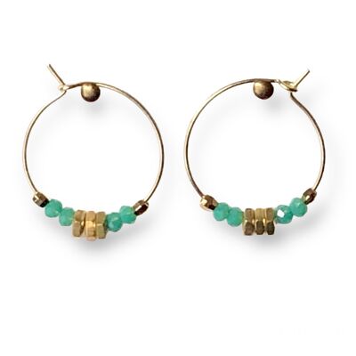 Boucles d'oreilles créoles écrous 4 perles bleu turquoise Oh la la !