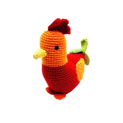 Juguete de ganchillo para bebé: gallo, sonajero rojo