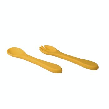 Couverts enfant full silicone moutarde 3