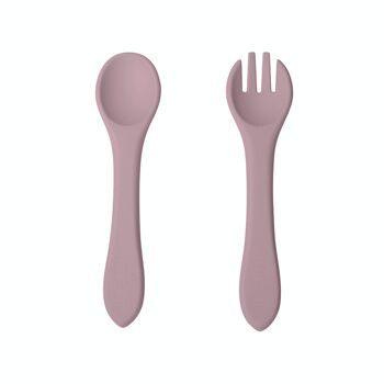Couverts enfant full silicone rose 1