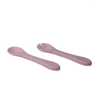 Couverts enfant full silicone rose 3