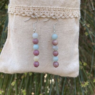 Boucles d'oreilles pendantes en Amazonite et Rhodochrosite