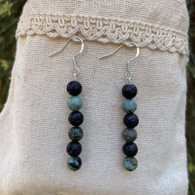 Lava Stone and African Turquoise Dangling Earrings