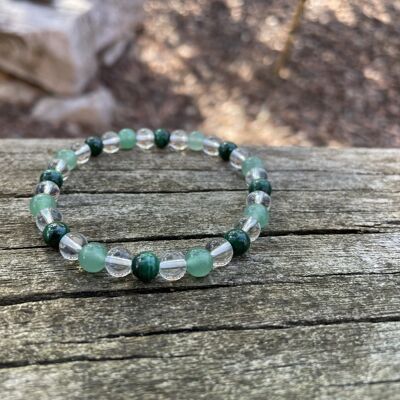 Special Acne and skin problem bracelet in Malachite, Crystal and green Aventurine, Made in France
