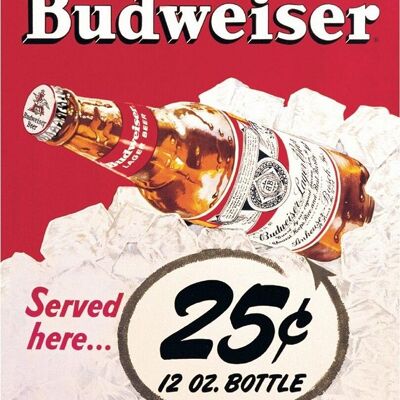 Cartel de hojalata de 25 céntimos de Budweiser