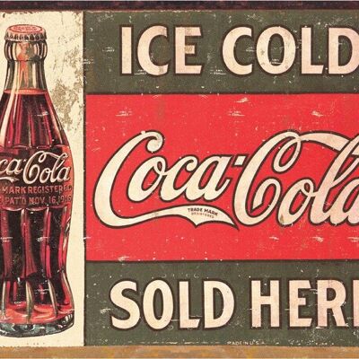 Placa de metal de Coca-Cola - Botella de Coca Cola helada