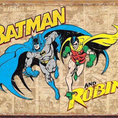 Placa metálica de Batman y Robin