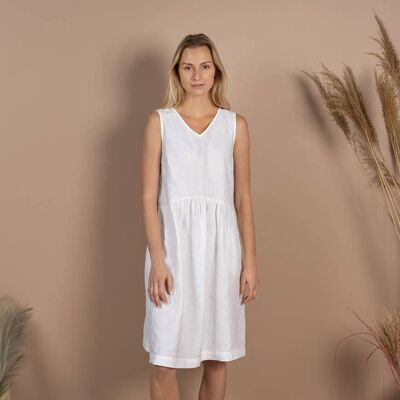100% Linen Dress EVA Pure White