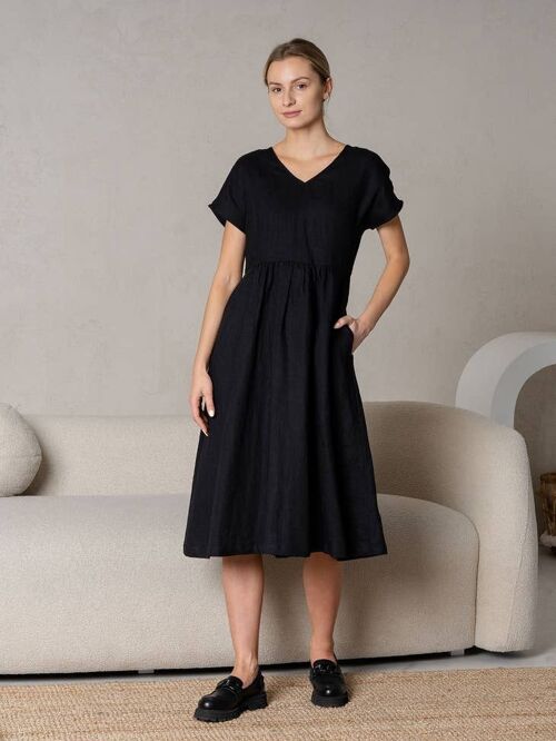 100% Linen Dress GRACE Pure Black