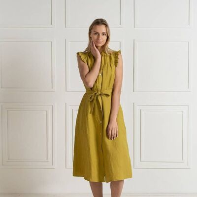 100% Linen Dress JULIET Lime Green