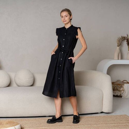 100% Linen Dress JULIET Pure Black