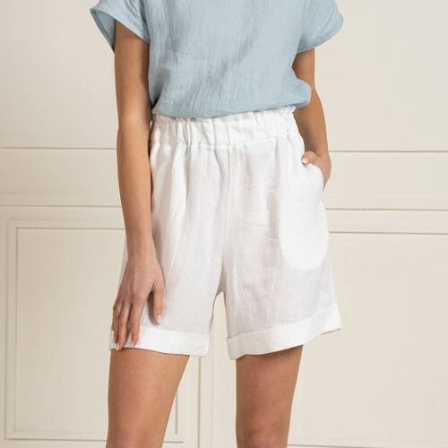 100% Linen Shorts DEMI Pure White