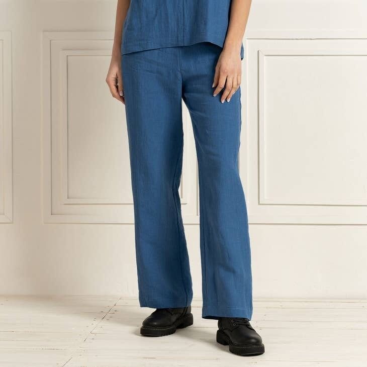 Pantalone 100% Lino HAVANA Blu Oceano