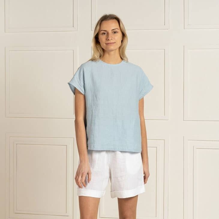 Blusa 100% Lino LEAH Blu Ghiaccio