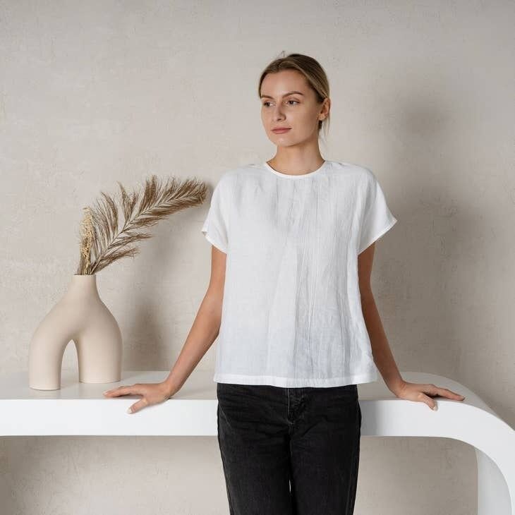 Camicetta 100% lino LEAH Bianco puro