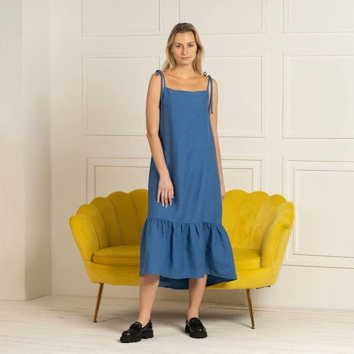 Abito 100% Lino ALICIA Blu Oceano