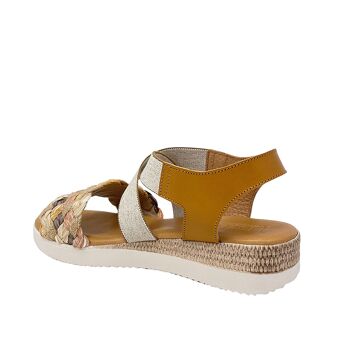 Sandales compensées Selene en cuir, élastique et raphia multicolore marron 3