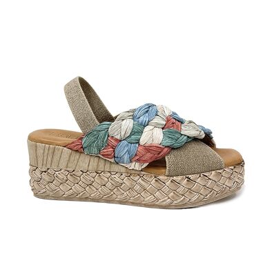 Sandalia plataforma Nona Trenza Rafia multicolor