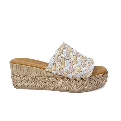 Sandalia plataforma Levana Banda Rafia multicolor Beige