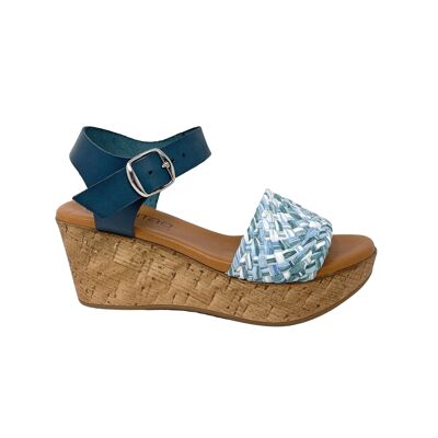 Juno platform sandal with raffia and leather band Blue