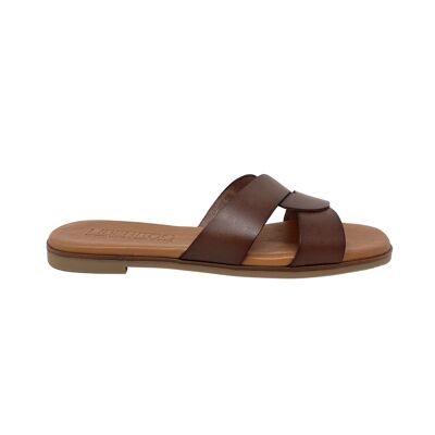 Flat sandal Atria in Brown leather
