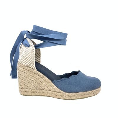 Sandalo con zeppa in juta Siara in pelle crosta Blu