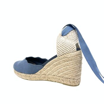 Sandale compensée en jute Siara en croûte de cuir Bleu 3