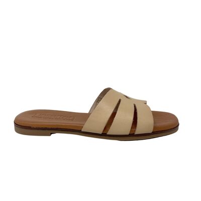 Alya flat sandal in Beige leather
