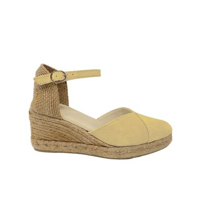 Sandalia cuña yute Tiaret en piel serraje Amarillo