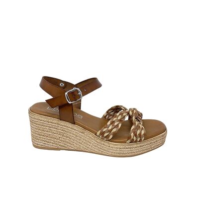 Sandalo platform Girasol in treccia multicolor e pelle Marrone