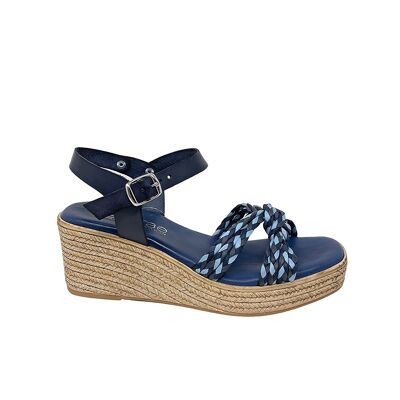 Sandalo platform Girasol in treccia multicolor e pelle Blu