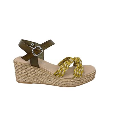 Girasol platform sandal in multicolor braid and Green leather