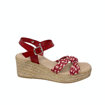 Sandalo platform Girasol in treccia multicolor e pelle Rosso