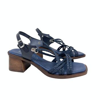 Sandale à talon Beta en galon et talon en cuir Bleu 4