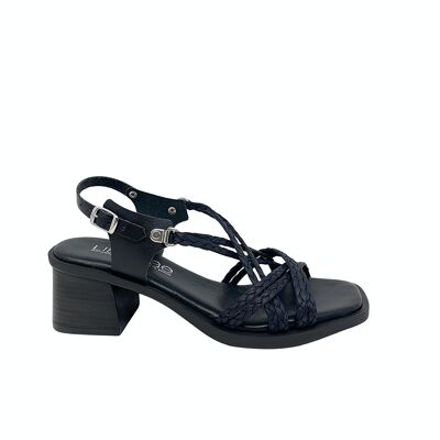 Beta heeled sandal in braid and Black leather heel