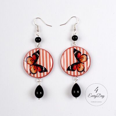 Earrings : Orange butterfly with orange stripes ( Earrings - Boucles d'oreilles - pendientes - Ohrringe - oorbellen )