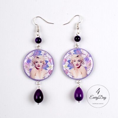Purple Marilyn Monroe wooden earrings