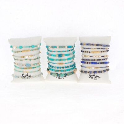 Kit de 3 boudins de 8 bracelets - doré bleu mix