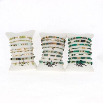 Kit of 3 rolls of 8 bracelets - golden green mix