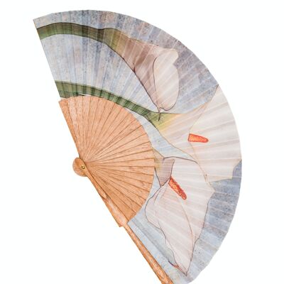 Wooden fan and cotton fabric, ecological and sustainable. Handmade in Spain. coves