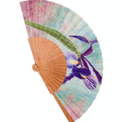 Wooden fan and cotton fabric, ecological and sustainable. Handmade in Spain. mauve lily