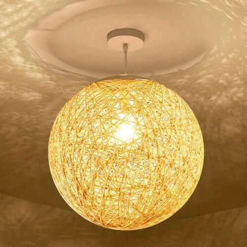 Yellow Modern Lattice Wicker Rattan Globe Ball Style Ceiling Pendant Light Lampshade~3642