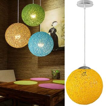 Jaune moderne treillis osier rotin Globe boule Style plafonnier suspension abat-jour ~ 3642 3