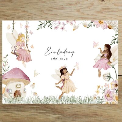 Lot de 10 Cartes d'Invitation Fée Anniversaire Enfant | Invitation pour les enfants | Fête d'anniversaire pour enfants - invitation avec des fées | Invitation de fée | A6