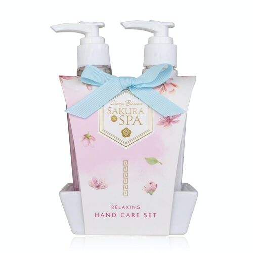 Handpflegeset SAKURA SPA auf Keramiktray, mit Handseife und Handlotion